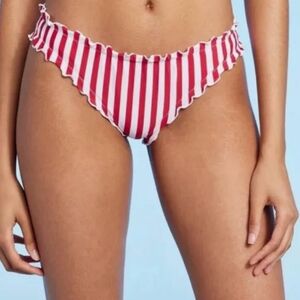 Red & White Striped - Ruffle Bikini Bottom Only